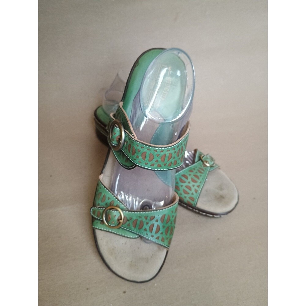Spring Step L’artiste Sz 43 Duobank Blu Mint Green Slide Sandals Leather US 11.5